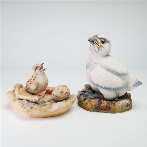 Two Boehm USA and England Porcelain Bird Figurines Least Tern Nest and Fledgling Peregrine Falcon