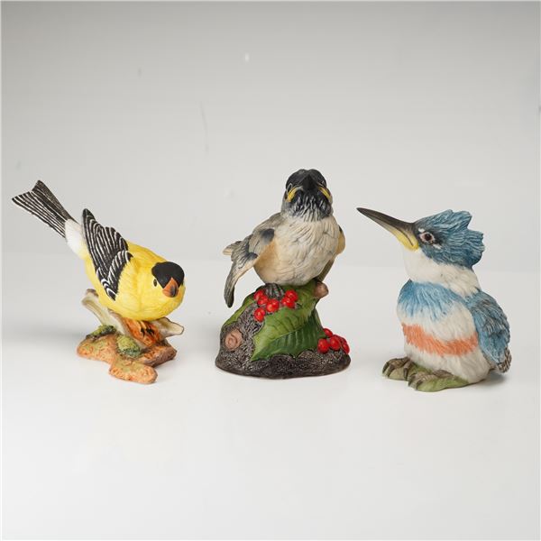 3pc Boehm Figurines, Goldfinch, Fledgling Chickadee, and Fledging Kingfisher