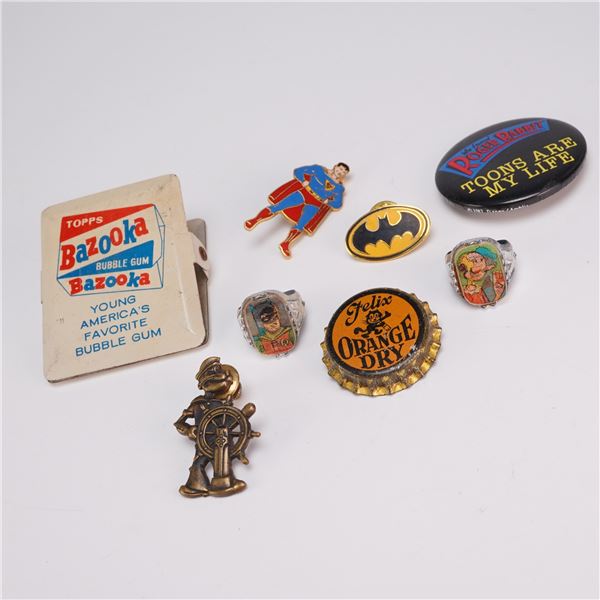 8pc Character Pins, Toy Rings, and Promotional Advertising Items
