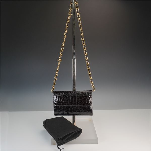 Landau Black Faux Croc Mini Shoulder Bag with Chain