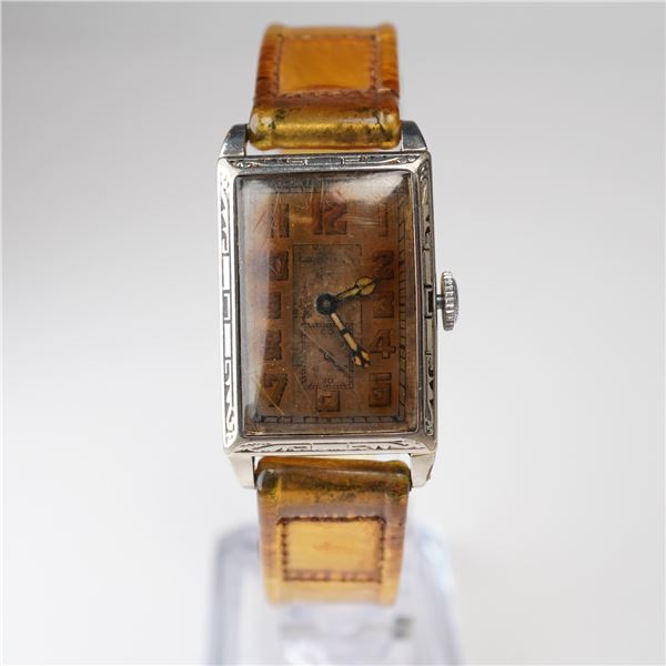 Longines Art Deco 14K White Gold Rectangular Wristwatch