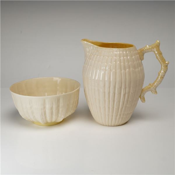 Belleek Neptune Pattern Parian Porcelain Creamer and Sugar Bowl