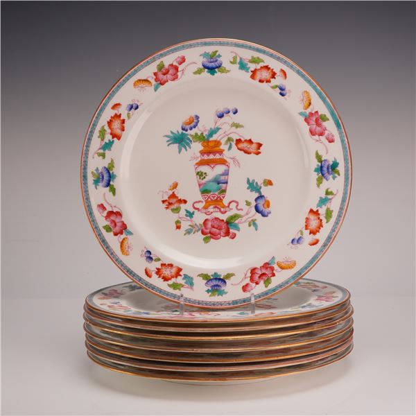 8pc Brownfield & Sons English Ironstone Chinoiserie Floral Urn Pattern Plates