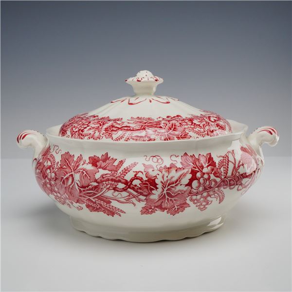 Booths Vine and Wheat Red Transferware Covered Dish