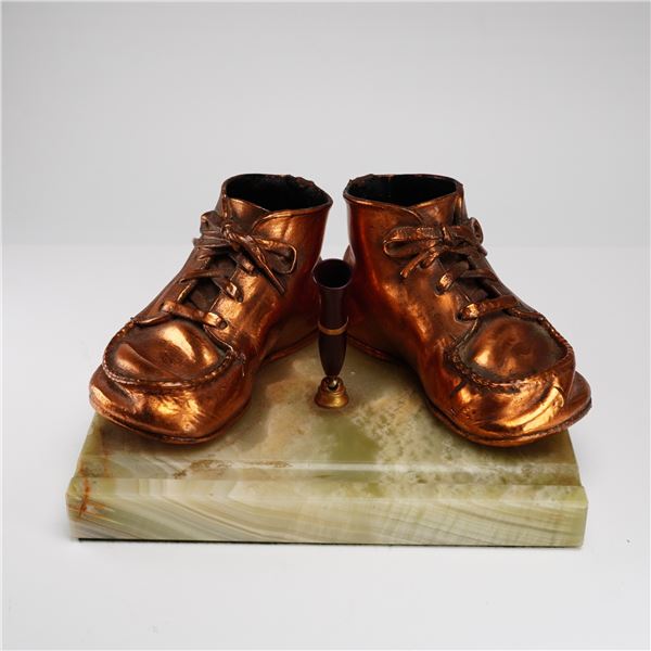 Copper-Plated Bronzed Baby Shoe Desk Pen Tray, Mid-20th Century