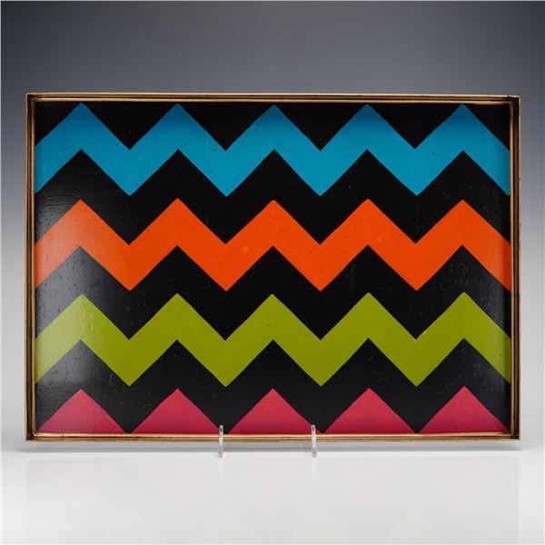 MacKenzie-Childs Art Deco Style Trampoline Pattern Painted Metal Tray