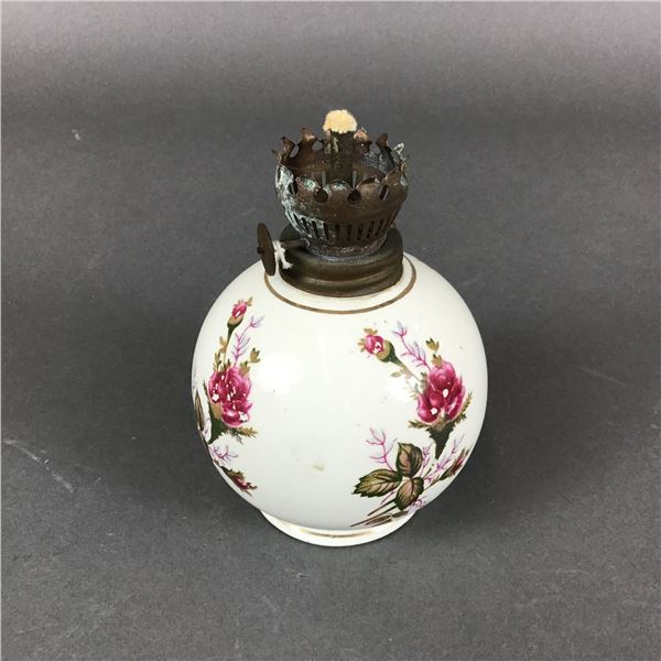 Miniature Porcelain Oil Lamp with Rose Decoration