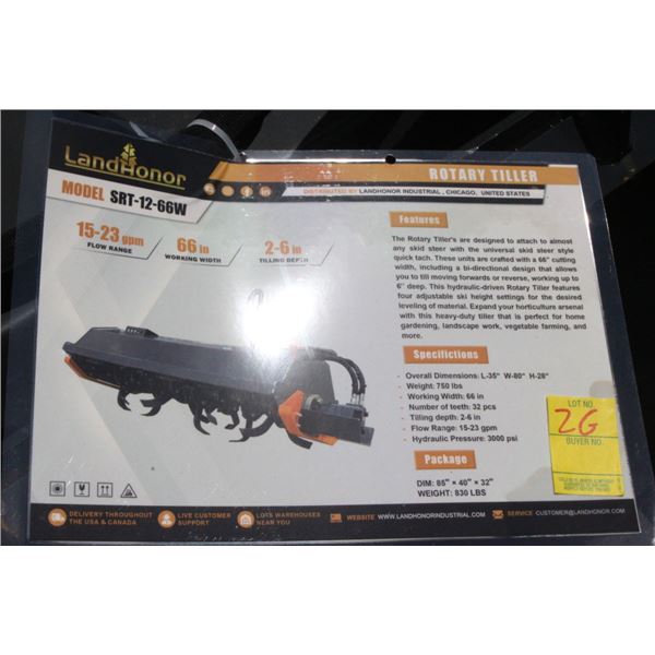Landhonor Rotary Tiller Attachment For Skid Steer - SRT1266W