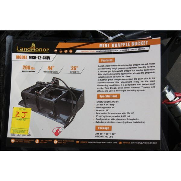 Landhonor Mini Grapple Bucket Attachment For Skid Steer