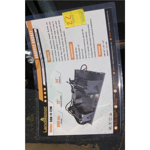 Landhonor Grapple Bucket For Skid Loader  72" W - SGB1172W