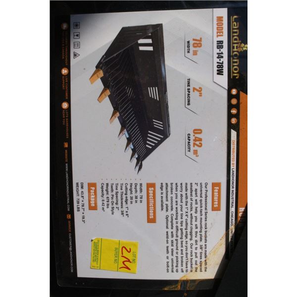 Landhonor New Rock Bucket For Skid Loader  78"W - RB1478W