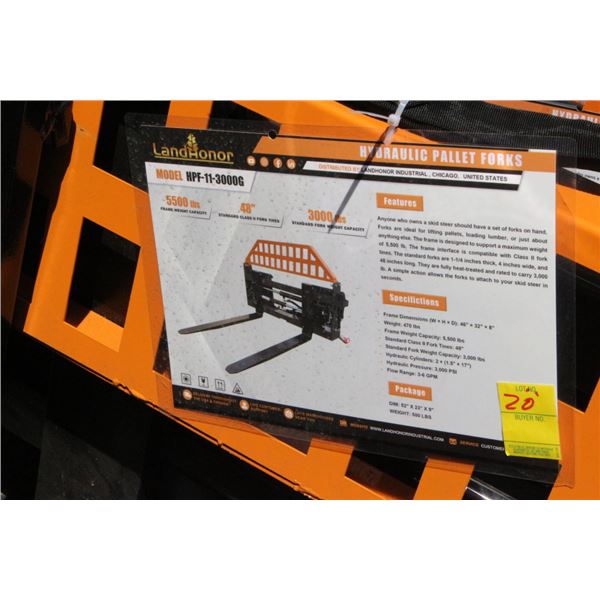 Landhonor Hydraulic Pallet Forks For Skid Loader 46"  X  32"  x  8" - NPF113000G