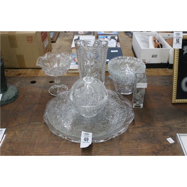 Asst. Pressed Crystal Vase, Compost, Candlesticks, Trays