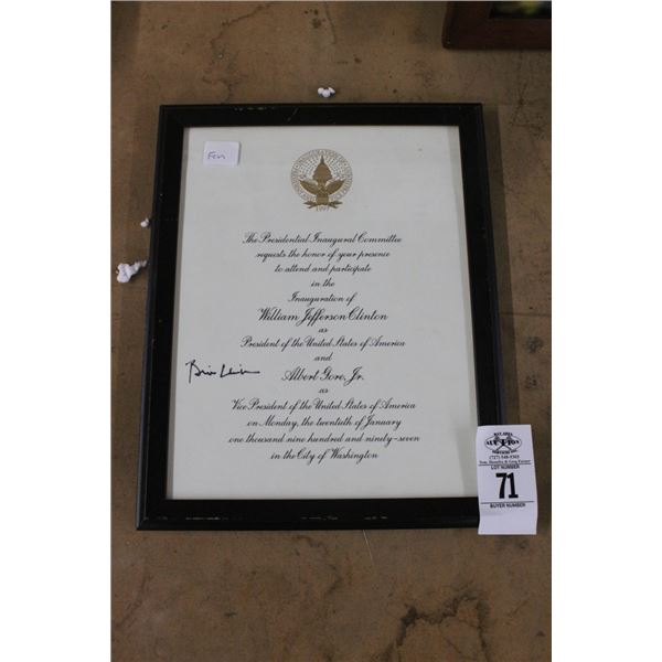 Bill Clinton Presidential Inaugural Invitation Autographed