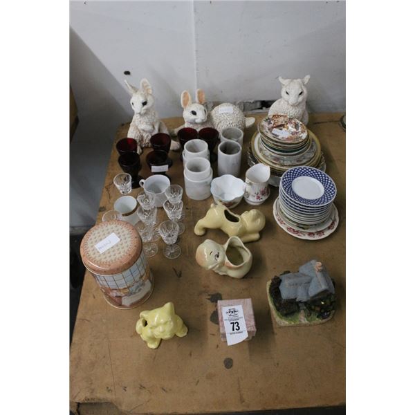 Large Bunny Figurines, Collector Dishes, Glassware, Marble Rings, Table Décor