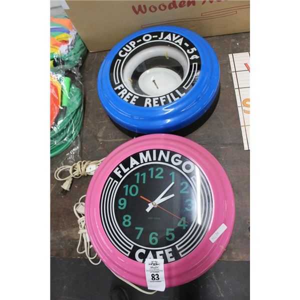 Flamingo Cafe/Cup of Java, Neon Clock - 2 Pc.