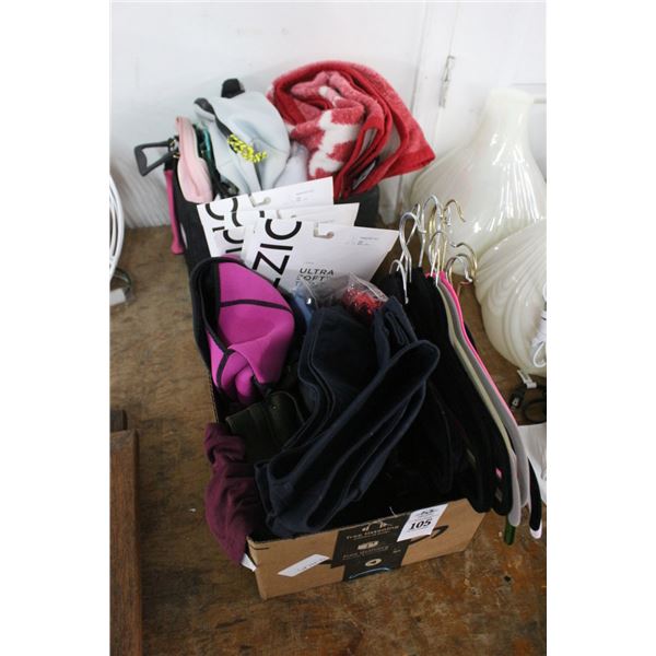 Ladie's Clothing, Hangers, Tights, Blankets, Purses - 2 Bins