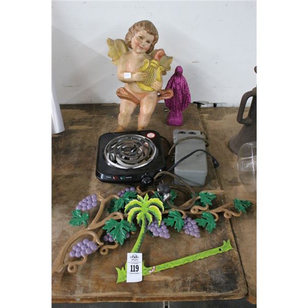 Cast Grape/Palm Wall Art, Single Burner, Control Box, Cherub/Religious Figurines