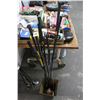 Image 1 : Metal Waste Can w/Asst. Golf Clubs, Driver, Putters