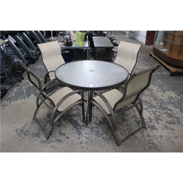 Brown/Tan Round w/Glasstop Patio Dining Table w/4 Chairs
