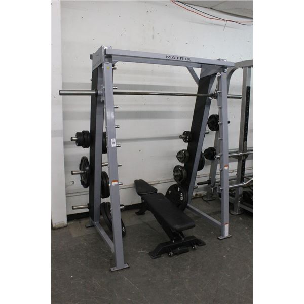 Matrix Squat/Bench Press Exercise Unit w/Bench, Asst. Plate Weights