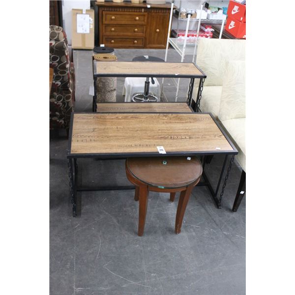 Oak Style w/Metal Chain Base Coffee Table/Bookcase Set
