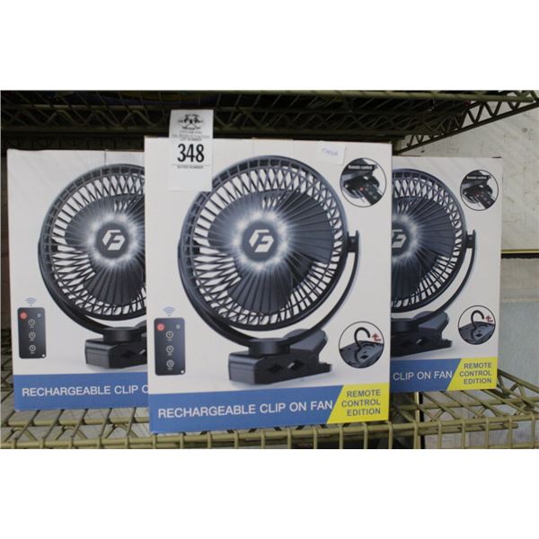 3-Rechargeabble Clip On Fans - 3 X $