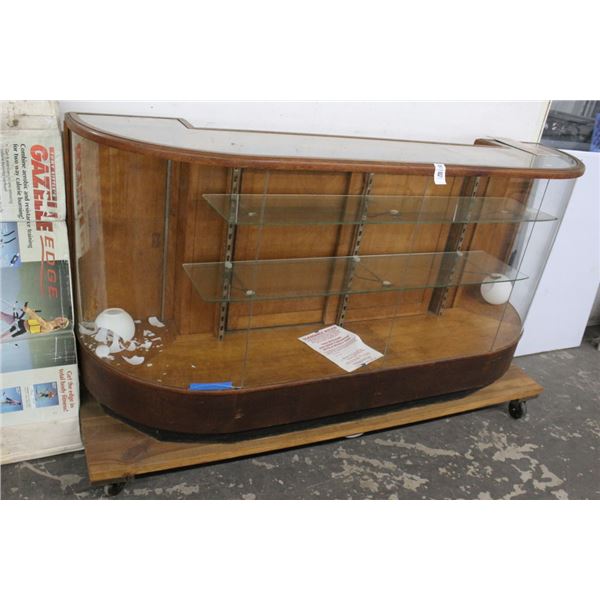 7'  Retro Style Wood Trim Merchandising Case On Rolling Stand