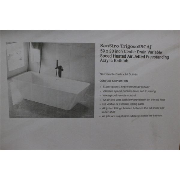 Sansiro Trigoso # 59 CAJ  59"  X  30"  Center Drain Variable Speed Heated Air Jetted