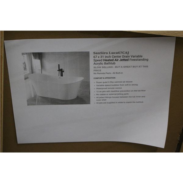 Sansiro Luca # 67  CAJ  67"  X  31"  Center Drain Variable Speed Heated Air Jetted
