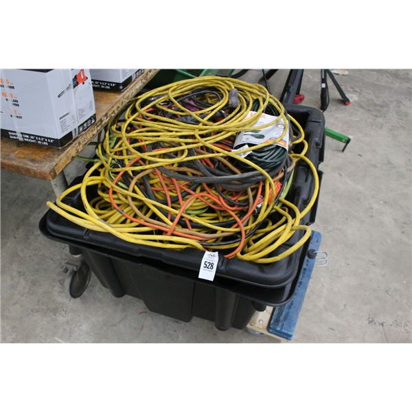 Large Plastic Tote w/Asst. Ext. Cords