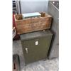 Image 1 : Green Metal Small Shop Cabinet w/Wooden Box, Hardware Bin