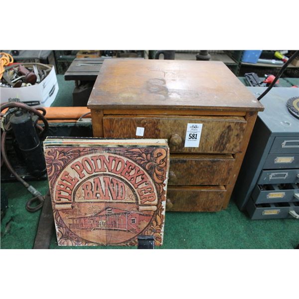 Vintage 3 Drawer Tool Cabinet, Asst. Tools, Vinyl Albums