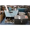 Image 1 : Bin w/Hand/Power Tools, Vintage Brass Hardware, Metal Toolbox, Beer Buckets