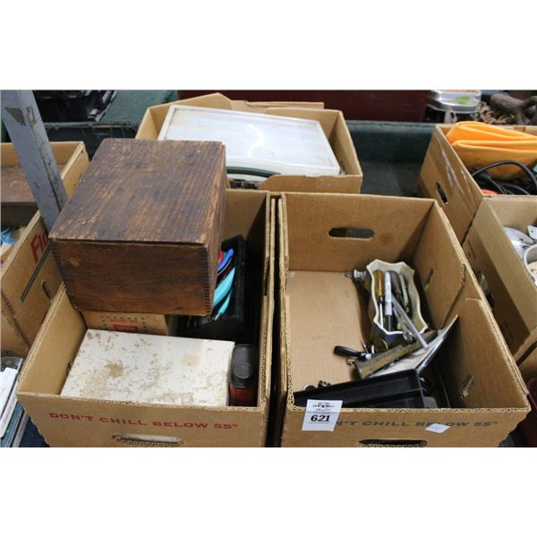 Boxes 3 w/Vintage Fishing Lures, Hand Tools, Vintage Home Goods