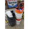Image 1 : Storage Buckets w/Auto Tire Irons, Pool Accessories