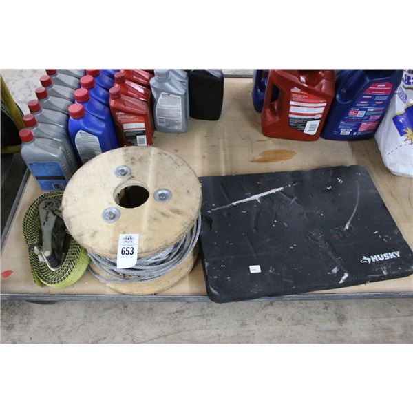 Heavy Duty Wire Rope Spool, Husky Knee Pad, Tie Down Strap