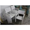 Image 3 : Teak Style Plank Round Top Dining Patio Table w/4 White Alum. Armchairs