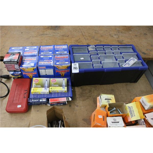 Hardware Cabinet w/Hardware, Spark Plugs, Oil Filters, Key Set