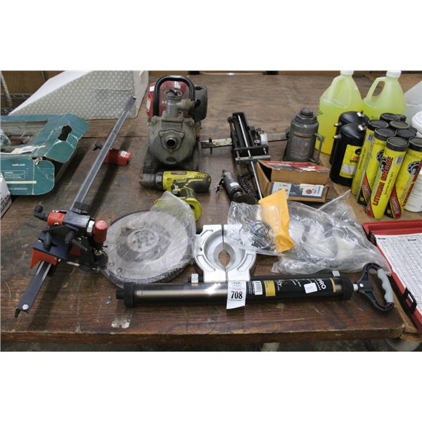 Rapper Unit, Honda Gas Pump, Air Wire Wheel, Vise Grips, Bottle Jack, Tools/Supplies