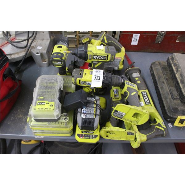 Ryobi Cordless Tool Kit w/Battery/Charger, Bit/Driver Sets