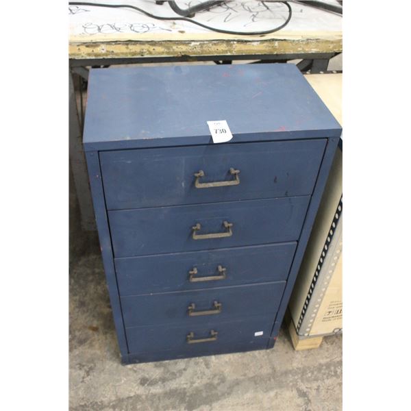 Blue Painted Metal 5 Drawer Storage Cabinet