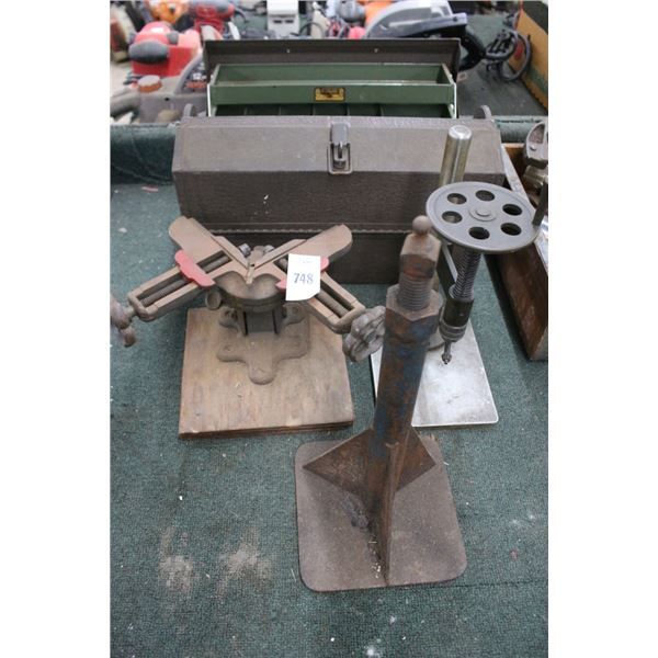 Corner Clamp, Hand Drill, Tamper, Vintage Tackle Box