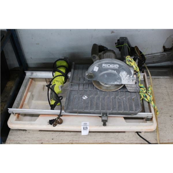 Ridgid Electric Wet Tile Saw, Ryobi Electric Grinder