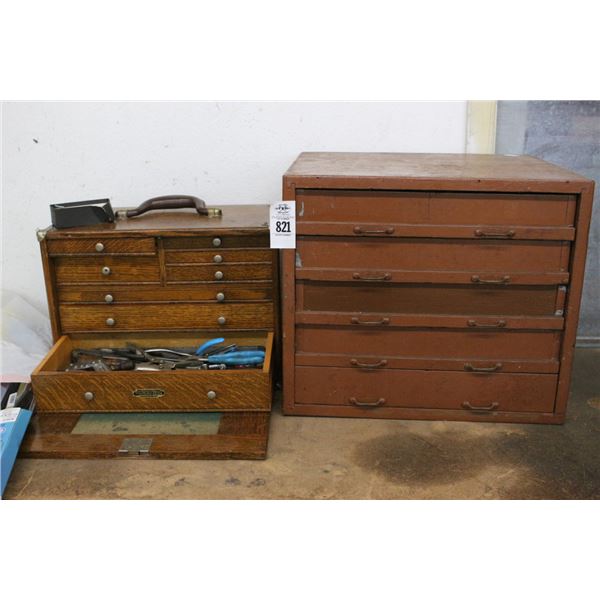 Vintage Oak Machinest Toolbox w/Tools, 5 Drawer Cabinet