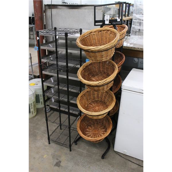 Basket Merchandisers Pair w/Black Wire 5 Shelf Rack