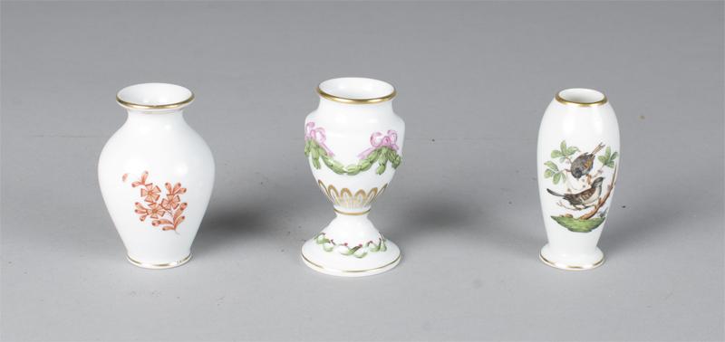 3 Herend Miniature Porcelain Vases