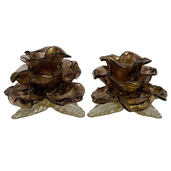 Murano Glass Rose Candle Holders