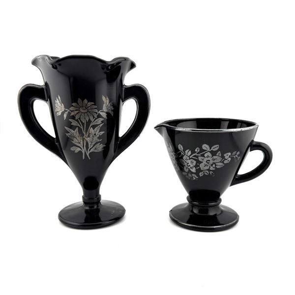 Art Deco Sterling Overlay Black Glass Cups
