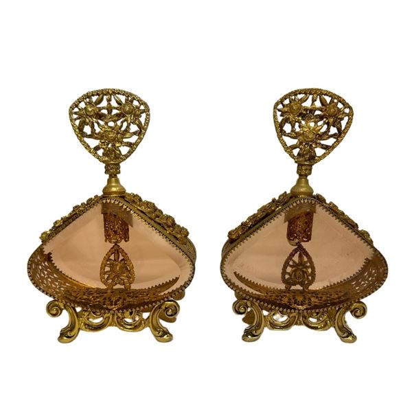 Hollywood Regency Ormolu Filigree Perfume Bottles